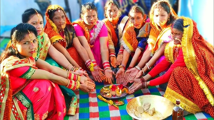 women in tradditional attire for ritual suwal pithai